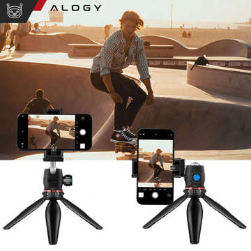 Alogy Mini Tripod Phone Holder Liginn Tripod for taking photos for GoPro camera phone ring lamp 1/4 Black