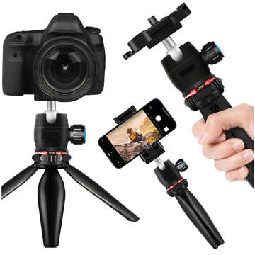 Alogy Mini Tripod Phone Holder Liginn Tripod for taking photos for GoPro camera phone ring lamp 1/4 Black