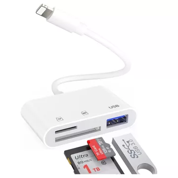 Alogy SD TF USB Card Reader Adapter with Lightning Connector for Apple iPhone iPad White