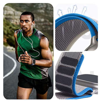 Alogy Sport Strap Nylon Velcro for Apple Watch 1/2/3/4/5/6/7/8/SE (38/40/41mm) Blue Gray