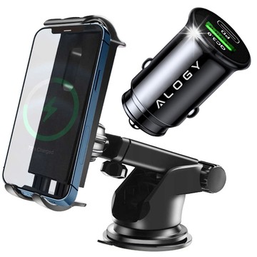 Alogy Universal Car Holder for Windshield, Dashboard for Phone, Tablet 11" Black Car Charger