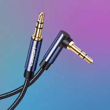 Angled cable UGREEN AUX 2 x mini jack 3.5 mm 1.5 m blue (AV112)