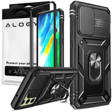 Armor Case for Samsung Galaxy S21 FE with Alogy Camshield Stand Ring Duty Black Camera Cover