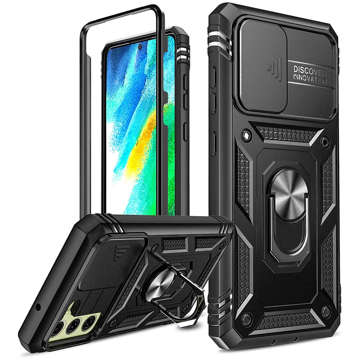 Armor Case for Samsung Galaxy S21 FE with Alogy Camshield Stand Ring Duty Black Camera Cover