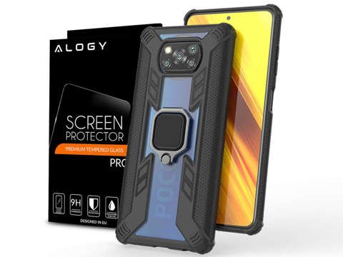 Armored case Alogy Ring Carbon Holder for Xiaomi Poco X3 NFC Glass