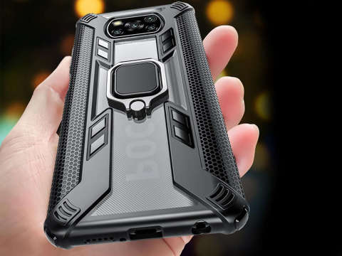 Armored case Alogy Ring Carbon Holder for Xiaomi Poco X3 NFC Glass