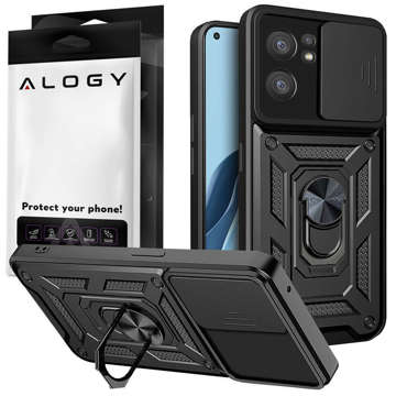 Armored case with a camera cover Alogy Camshield Stand Ring for Oppo Reno 7 5G black Glass