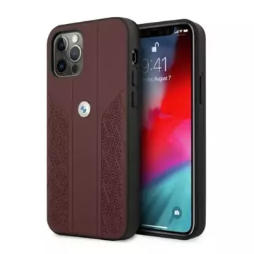 BMW BMHCP12LRSPPR phone case for Apple iPhone 12 Pro Max 6.7" red/red hardcase Leather Curve Perforate