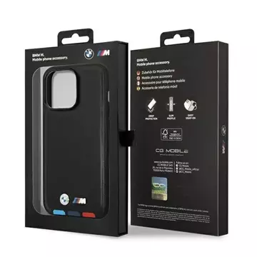 BMW BMHCP14L22PTDK Phone Case for Apple iPhone 14 Pro 6.1" black/black Leather Stamp Tricolor