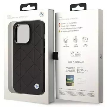 BMW BMHCP14L22RQDK Phone Case for Apple iPhone 14 Pro 6.1" black/black Leather Quilted