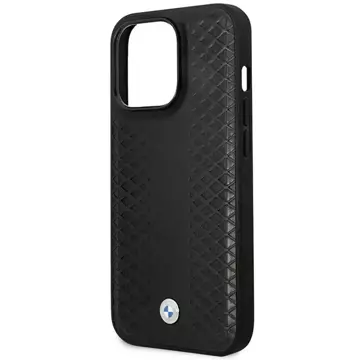 BMW BMHMP14X22RFGK Phone Case for Apple iPhone 14 Pro Max 6.7" black/black Leather Diamond Pattern MagSafe