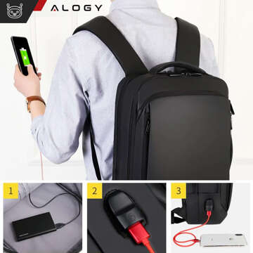 Backpack Laptop Bag 15.6 inch Men's Women's Large USB Airplane Suitcase Unisex 42x30x10cm Alogy Waterproof Black