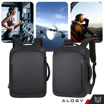 Backpack Laptop Bag 15.6 inch Men's Women's Large USB Airplane Suitcase Unisex 42x30x10cm Alogy Waterproof Black