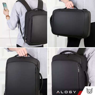 Backpack Laptop Bag 15.6 inch Men's Women's Large USB Airplane Suitcase Unisex 42x30x10cm Alogy Waterproof Black