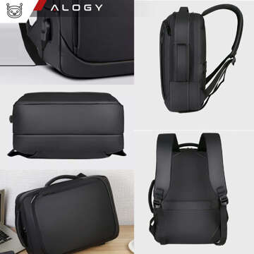 Backpack Laptop Bag 15.6 inch Men's Women's Large USB Airplane Suitcase Unisex 42x30x10cm Alogy Waterproof Black