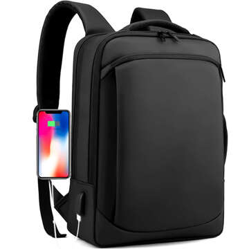 Backpack Laptop Bag 15.6 inch Men's Women's Large USB Airplane Suitcase Unisex 42x30x10cm Alogy Waterproof Black