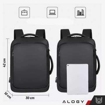 Backpack Laptop Bag 15.6 inch Men's Women's Large USB Airplane Suitcase Unisex 42x30x10cm Alogy Waterproof Black