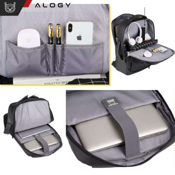 Backpack Laptop Bag 15.6 inch Men's Women's Large USB Airplane Suitcase Unisex 42x30x10cm Alogy Waterproof Black