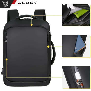 Backpack Laptop Bag 15.6 inch Men's Women's Large USB Airplane Suitcase Unisex 42x30x10cm Alogy Waterproof Black