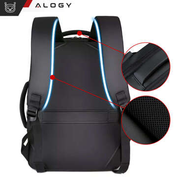 Backpack Laptop Bag 15.6 inch Men's Women's Large USB Airplane Suitcase Unisex 42x30x10cm Alogy Waterproof Black