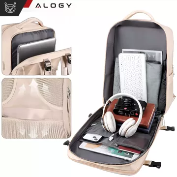 Backpack Laptop Bag 15.6 inch Men's Women's Large USB Airplane Suitcase Unisex 42x30x10cm Alogy Waterproof Black