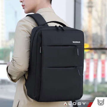 Backpack laptop bag 15.6" large waterproof with USB port Unisex 44x34x13cm for plane Alogy Backpack Black