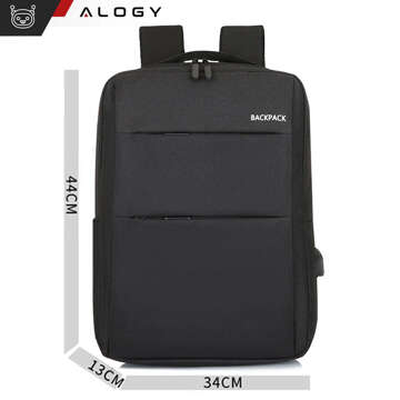 Backpack laptop bag 15.6" large waterproof with USB port Unisex 44x34x13cm for plane Alogy Backpack Black