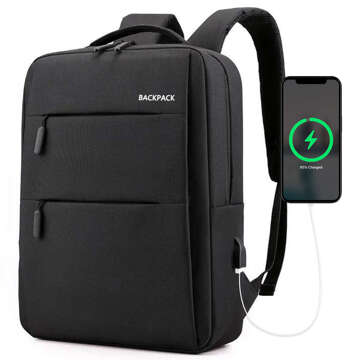 Backpack laptop bag 15.6" large waterproof with USB port Unisex 44x34x13cm for plane Alogy Backpack Black