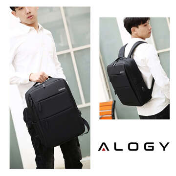 Backpack laptop bag 15.6" large waterproof with USB port Unisex 44x34x13cm for plane Alogy Backpack Black