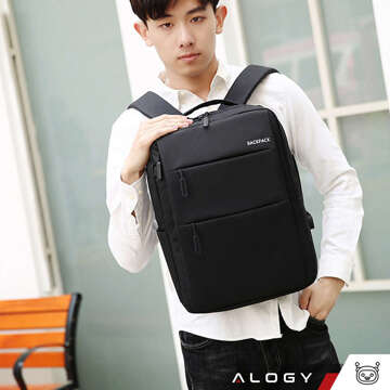 Backpack laptop bag 15.6" large waterproof with USB port Unisex 44x34x13cm for plane Alogy Backpack Black