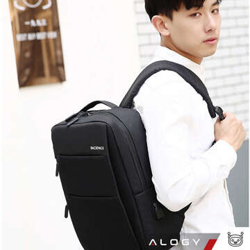 Backpack laptop bag 15.6" large waterproof with USB port Unisex 44x34x13cm for plane Alogy Backpack Black