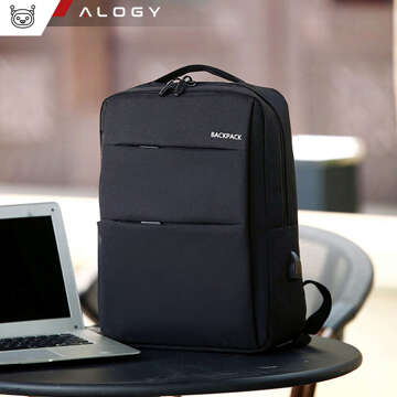 Backpack laptop bag 15.6" large waterproof with USB port Unisex 44x34x13cm for plane Alogy Backpack Black