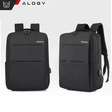 Backpack laptop bag 15.6" large waterproof with USB port Unisex 44x34x13cm for plane Alogy Backpack Black