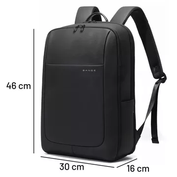 Bange Waterproof Backpack Laptop Bag 15.6" City Travel 46x30x16 cm for Work School Plane Men's Women's Black