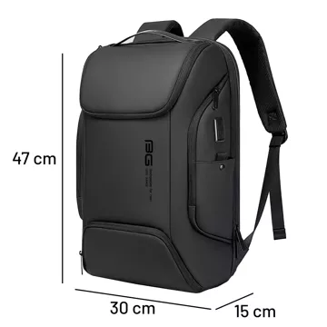 Bange Waterproof Backpack Laptop Bag 15.6" City Travel 47x30x15 cm for Work School Plane Men's Women's with USB Port Black