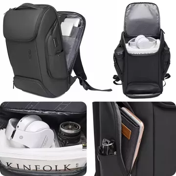 Bange Waterproof Backpack Laptop Bag 15.6" City Travel 47x30x15 cm for Work School Plane Men's Women's with USB Port Black