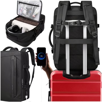 Bange Waterproof Backpack Laptop Bag 15.6" Travel 47x31x20 cm for Work School Plane Men's Women's with USB Port Black