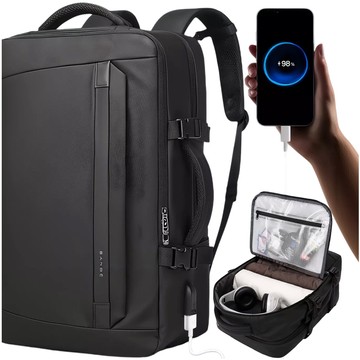 Bange Waterproof Backpack Laptop Bag 15.6" Travel 47x31x20 cm for Work School Plane Men's Women's with USB Port Black