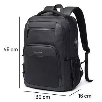 Bange Waterproof Backpack for Laptop 15.6" City Travel 45x30x16 cm for Work Airplane Men's Women's with USB Port Black