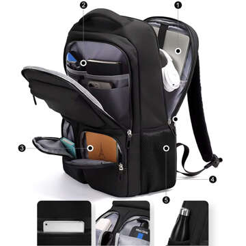 Bange waterproof backpack laptop bag 15.6" for work school airplane 47x30.5x17 cm men women