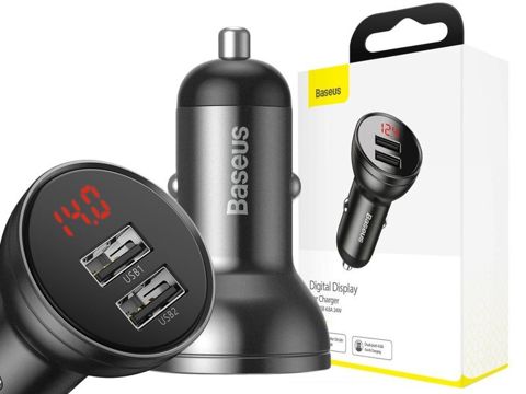 Baseus 2x USB LED car charger 4.8A 24W Gray