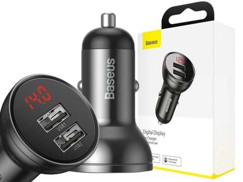 Baseus 2x USB LED car charger 4.8A 24W Gray USB-C cable