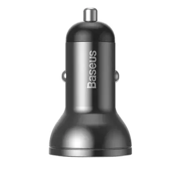 Baseus Car Charger 2x USB 4.8A 24W with LCD 3in1 Cable USB - USB Type C / micro USB / Lightning 1.2m black (TZCCBX-0G)