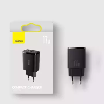 Baseus Compact 3x USB Type A 17W Wall Charger Black