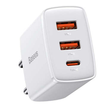 Baseus Compact Quick Charger 2xUSB USB-C PD QC 3.0 3A 30W Wall Charger White