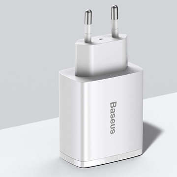 Baseus Compact Quick Charger 2xUSB USB-C PD QC 3.0 3A 30W Wall Charger White