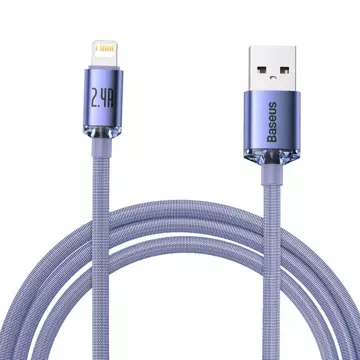 "Baseus Crystal Shine Series cable USB cable for fast charging and data transfer USB Type A - Lightning 2.4A 2m purple (CAJY000105)"