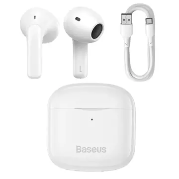 Baseus E3 Wireless Bluetooth 5.0 TWS Earbuds Waterproof IP64 White (NGTW080002)