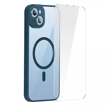 Baseus Frame Protection Set Transparent Magnetic Case and Tempered Glass for iPhone 14 Plus (Blue)