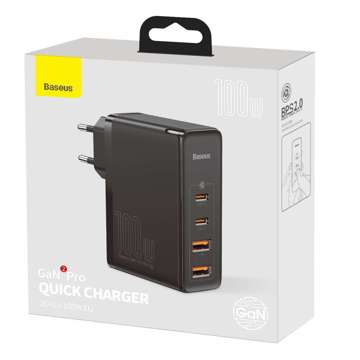 Baseus GaN2 Pro wall charger, 2x USB 2x USB-C, 100W, EU (black)